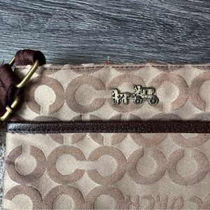 Coach Signature Canvas Crossbody Bag Brown Tan Small Purse